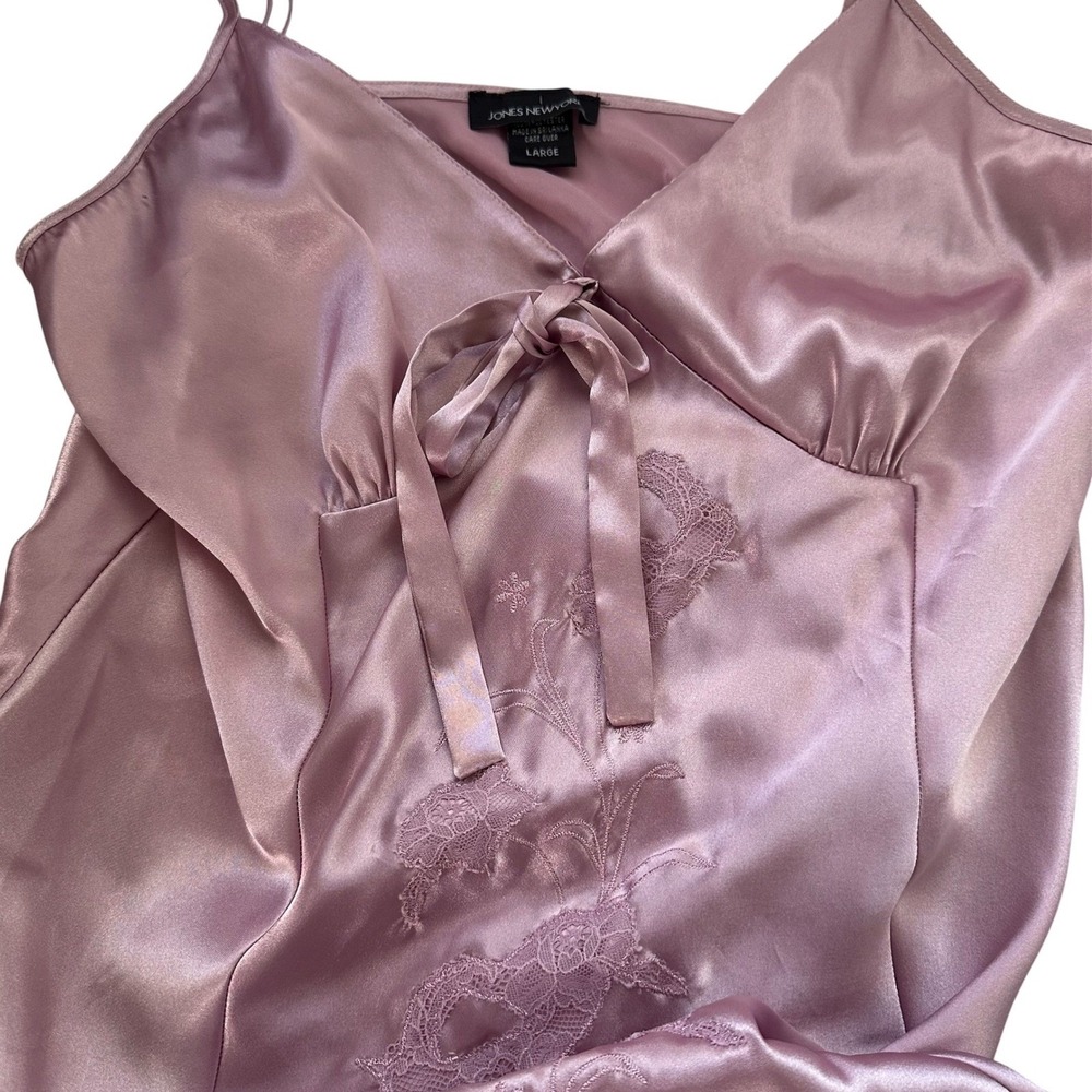 Jones New York Nightgown Womens Large Pink Satin Floral Embroidered Slip Dress - Picture 5 of 13